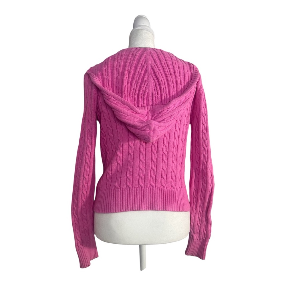 Lilly Pulitzer Vintage White Label Pink Cable Knit Full Zip Hood Cardigan Small - Picture 2 of 12